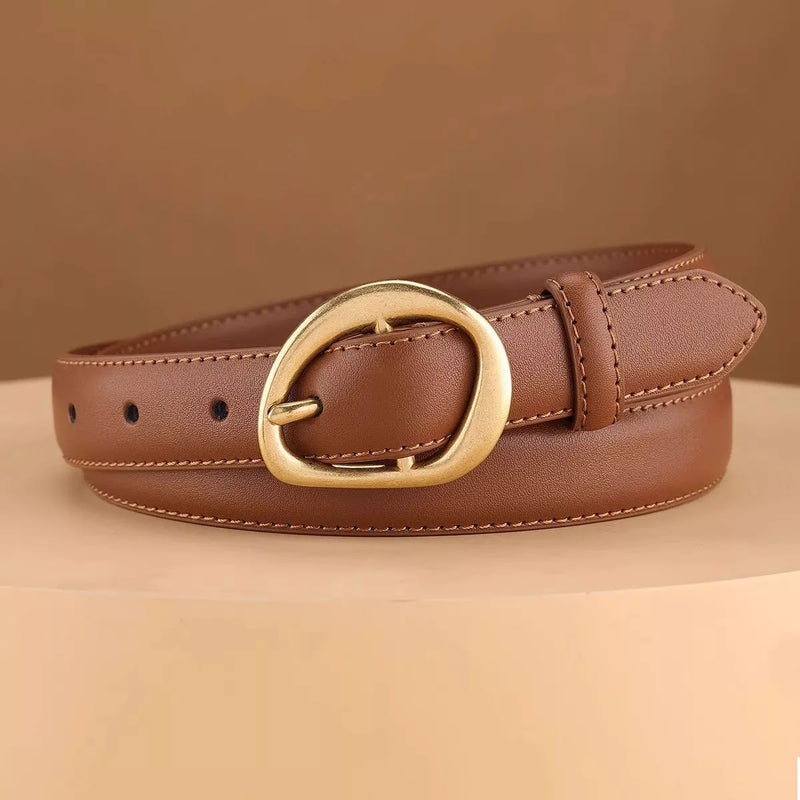 Golden Buckle Leather Belt