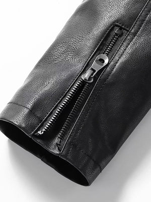 Men's Zip Up Long Sleeve Leather Jacket