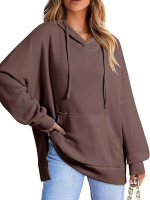 Oversized Drawstring Side Slit Hoodie