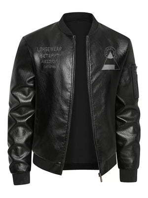 Men's Plus Size Zip Up Faux Leather Bomber Jacket