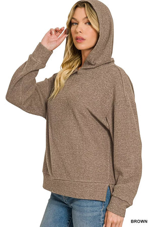 Zenana Brushed Ribbed Hacci Hoodie