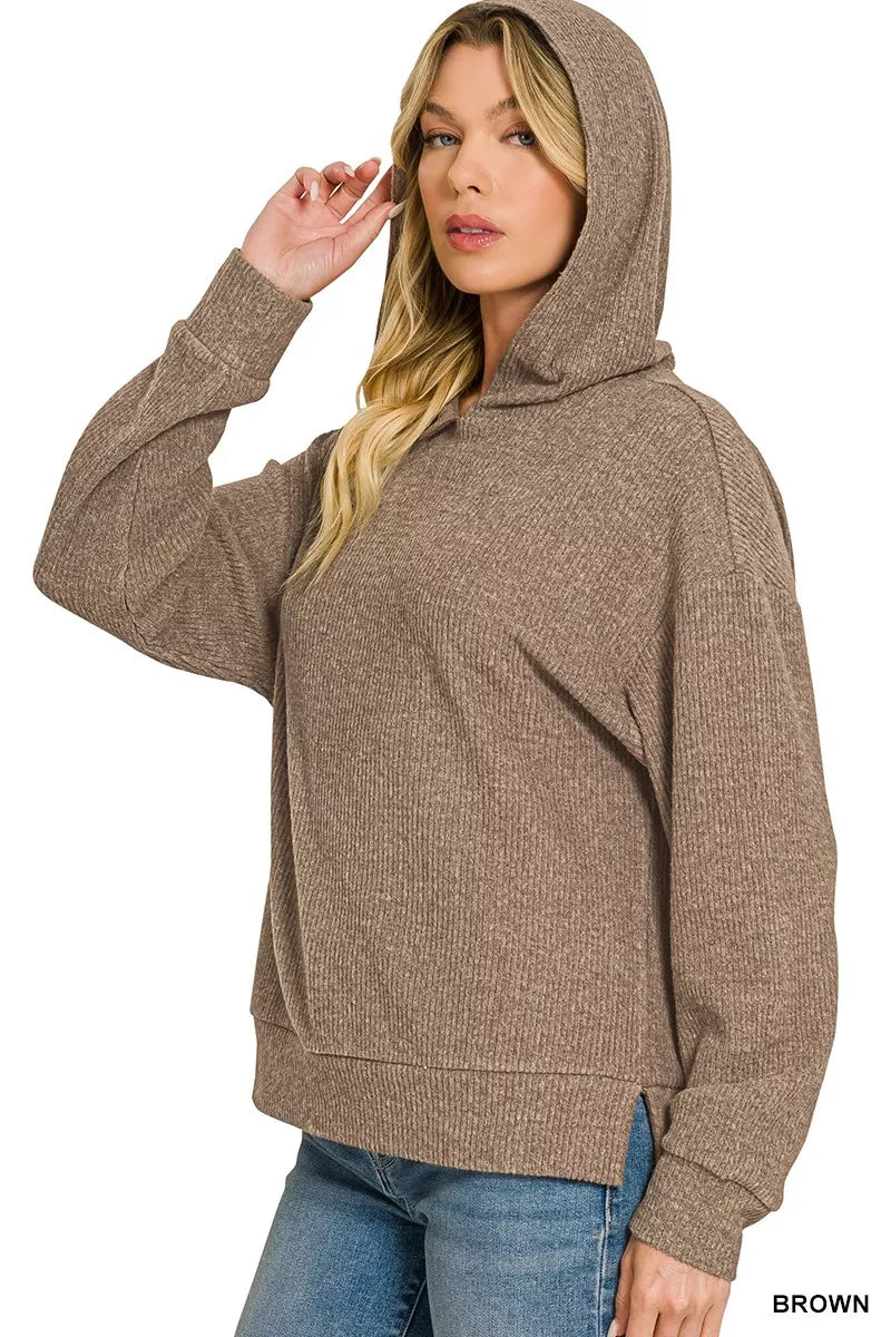 Zenana Brushed Ribbed Hacci Hoodie