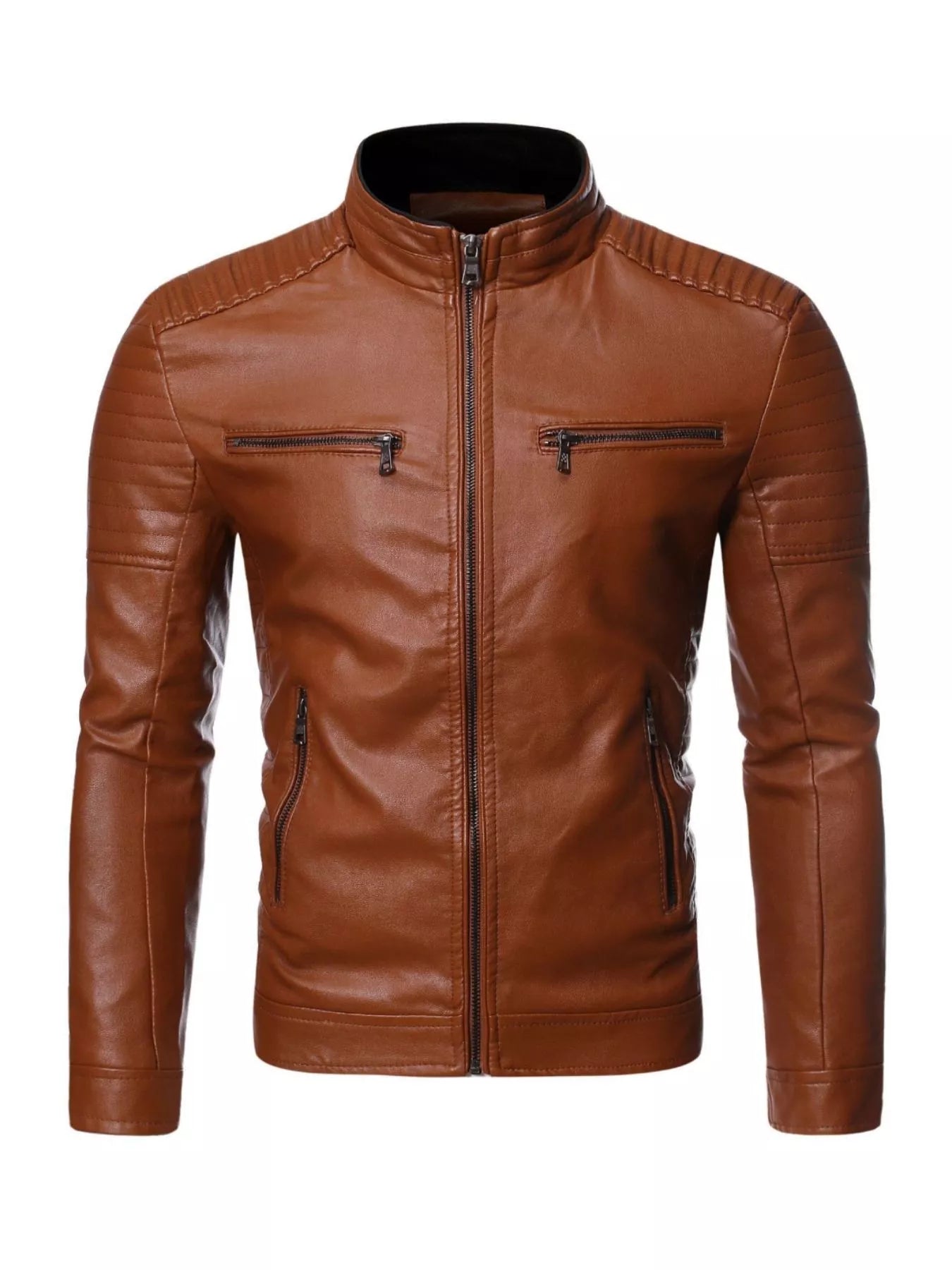 Men's Plus Size Zip Up Leather Moto Jacket