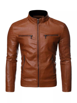 Men's Plus Size Zip Up Leather Moto Jacket