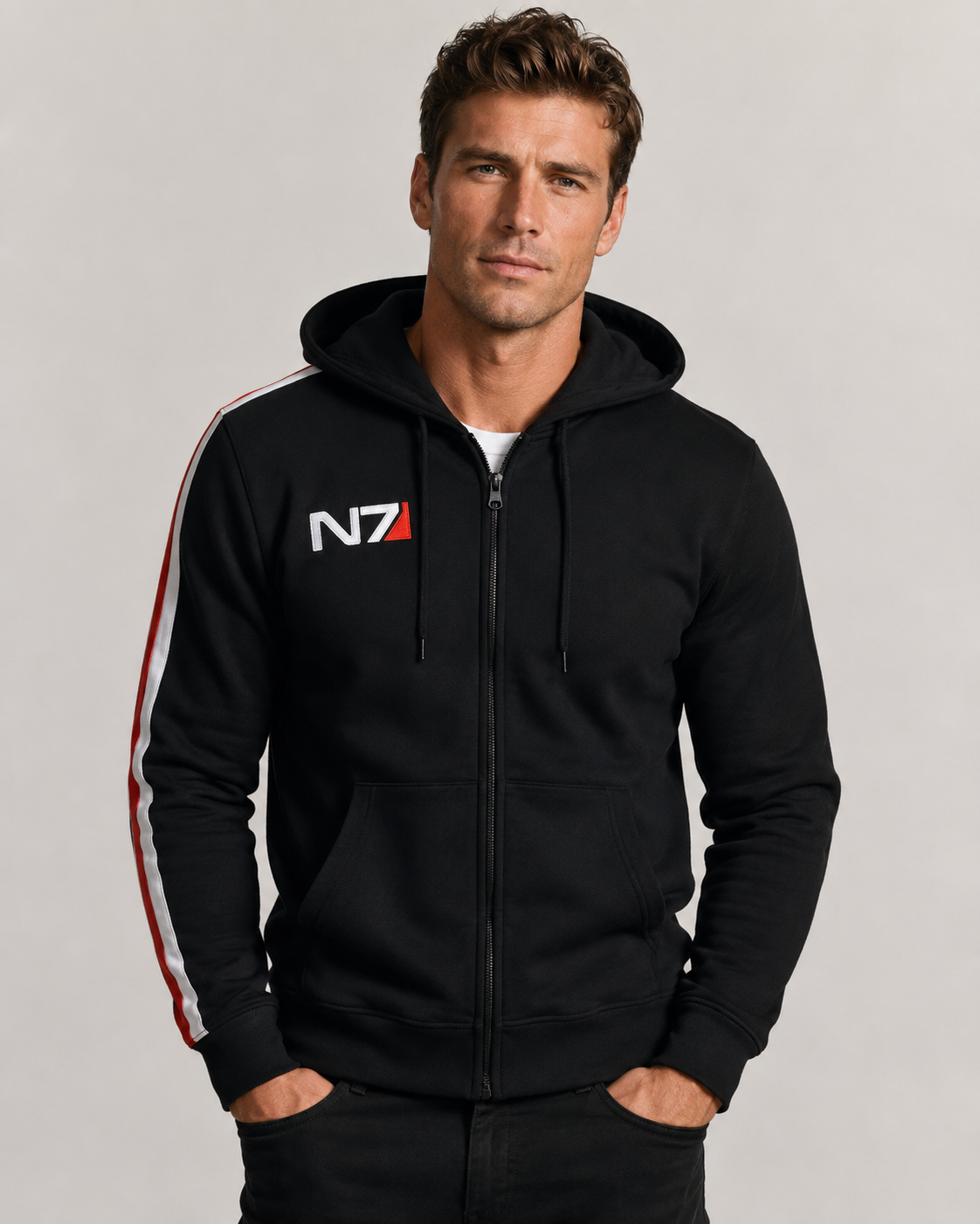 Mass Effect N7 Black Cosplay Hoodie – Gaming Inspired Pullover Hoodie for Men & Women