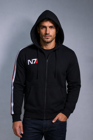 Mass Effect N7 Black Cosplay Hoodie – Gaming Inspired Pullover Hoodie for Men & Women