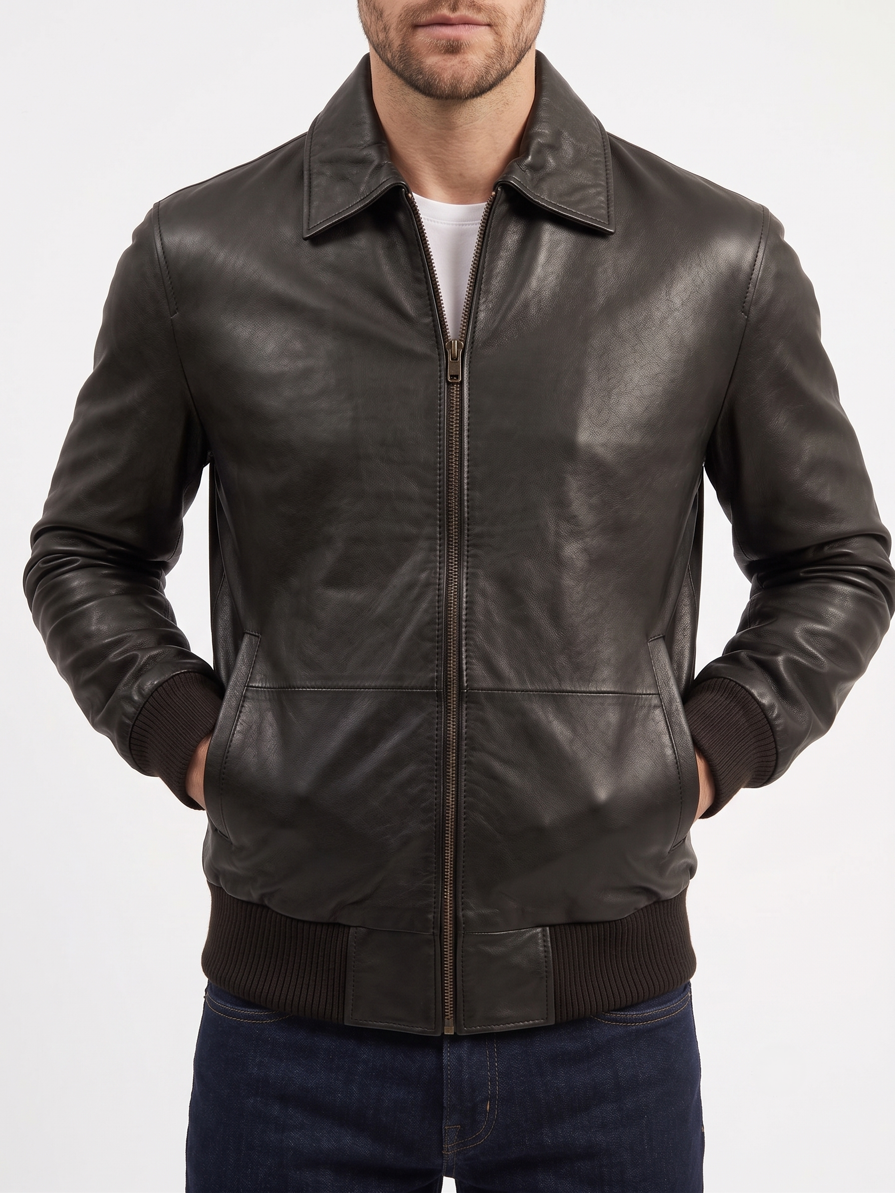 Men's Black Cafe Racer Leather Jacket – Casual Biker Style