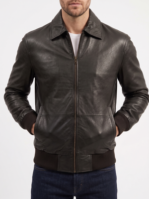 Men's Black Cafe Racer Leather Jacket – Casual Biker Style