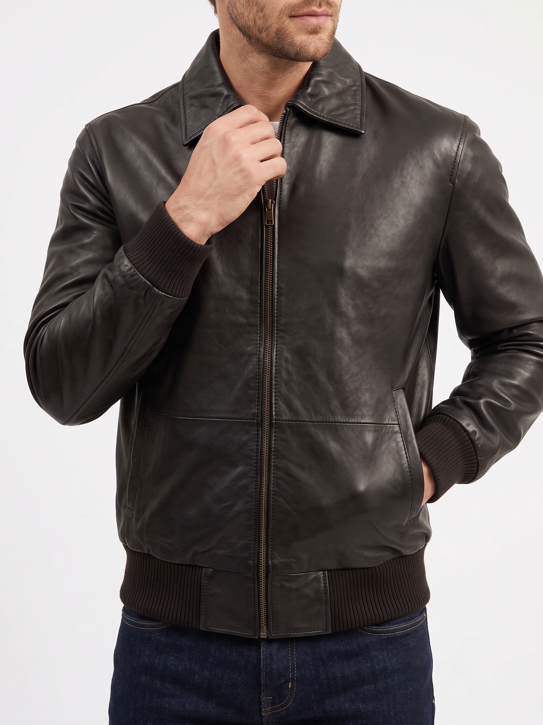 Men's Black Cafe Racer Leather Jacket – Casual Biker Style
