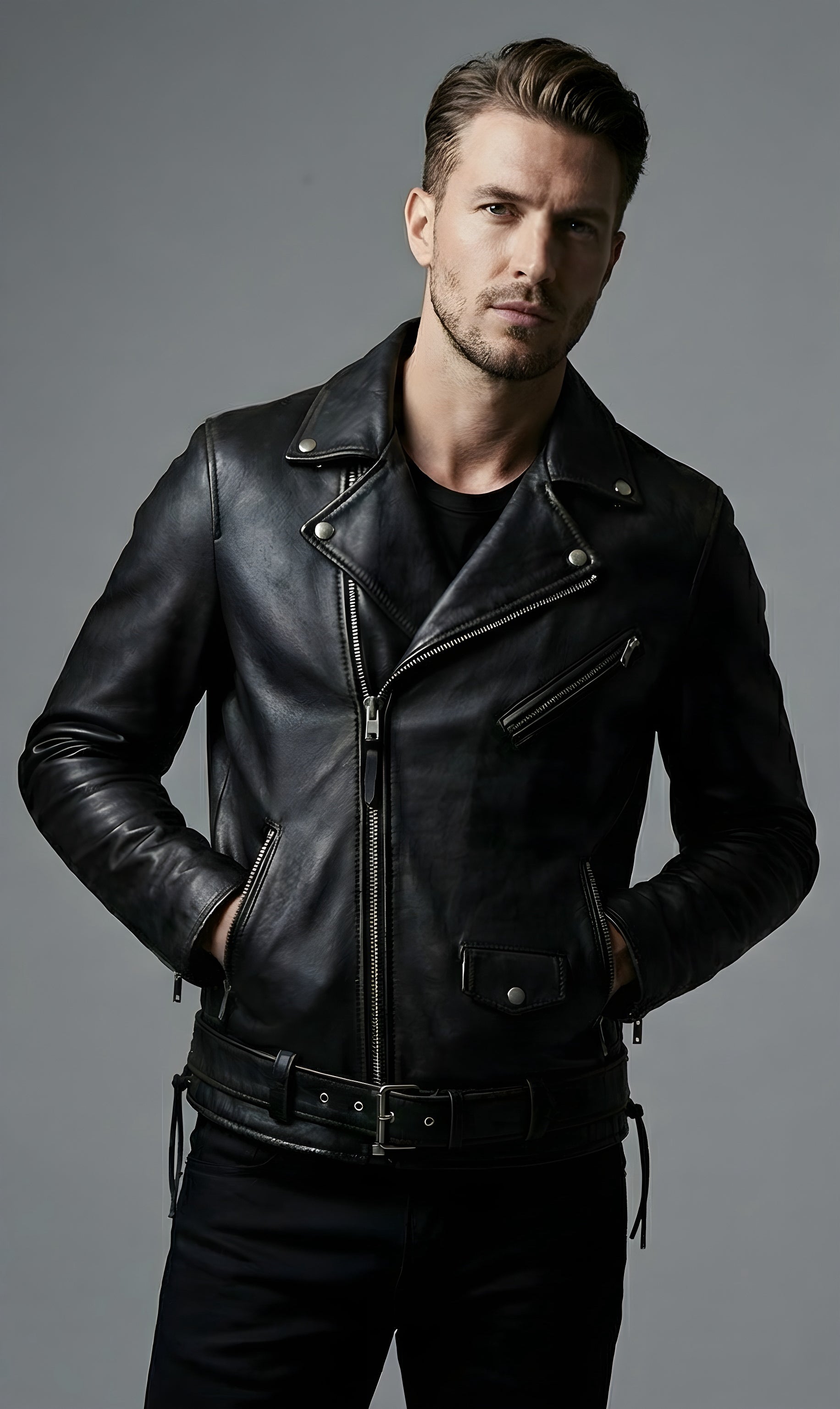 Mens Black Classic Moto Leather Jacket