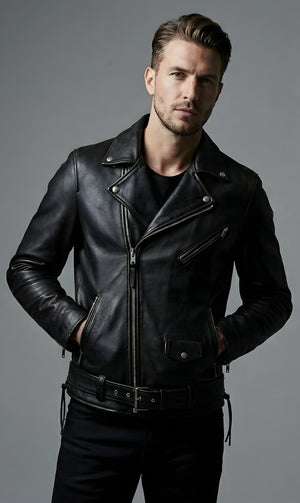 Mens Black Classic Moto Leather Jacket