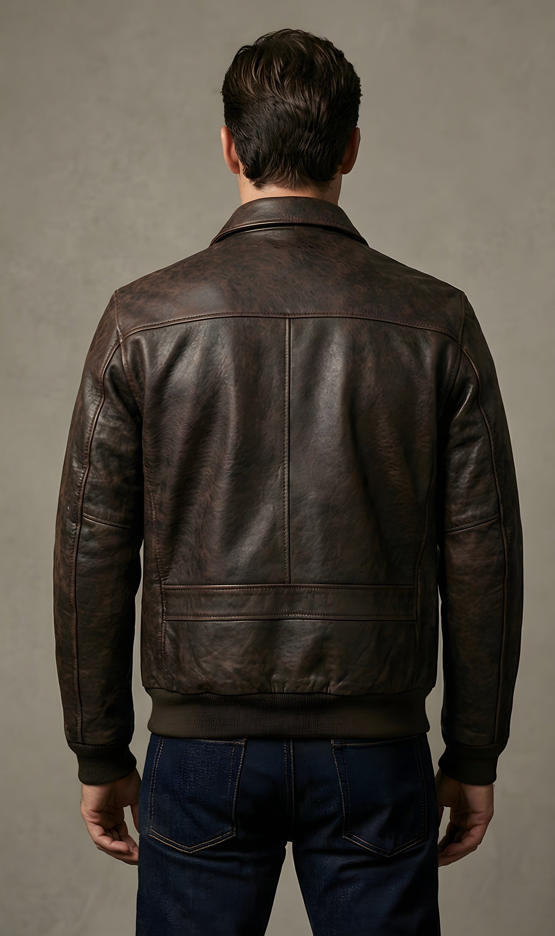 Mens Classic Distressed Brown Leather Bomber Jacket