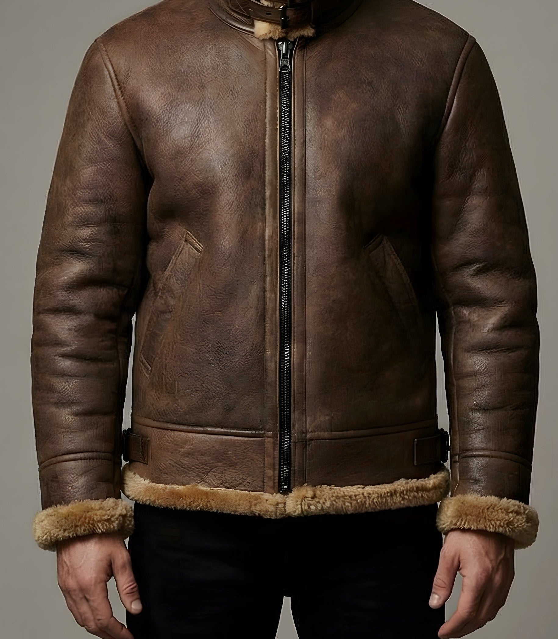 Mens Classic Sheepskin Heritage Shearling Leather Bomber Jacket