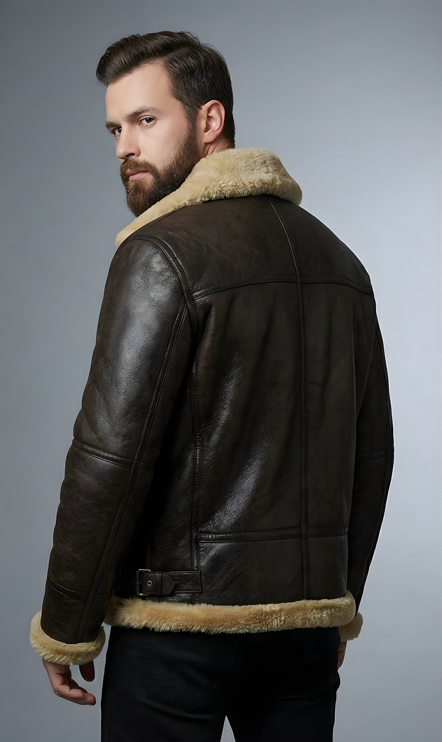 Mens Dark Brown Heritage Shearling Aviator Leather Jacket
