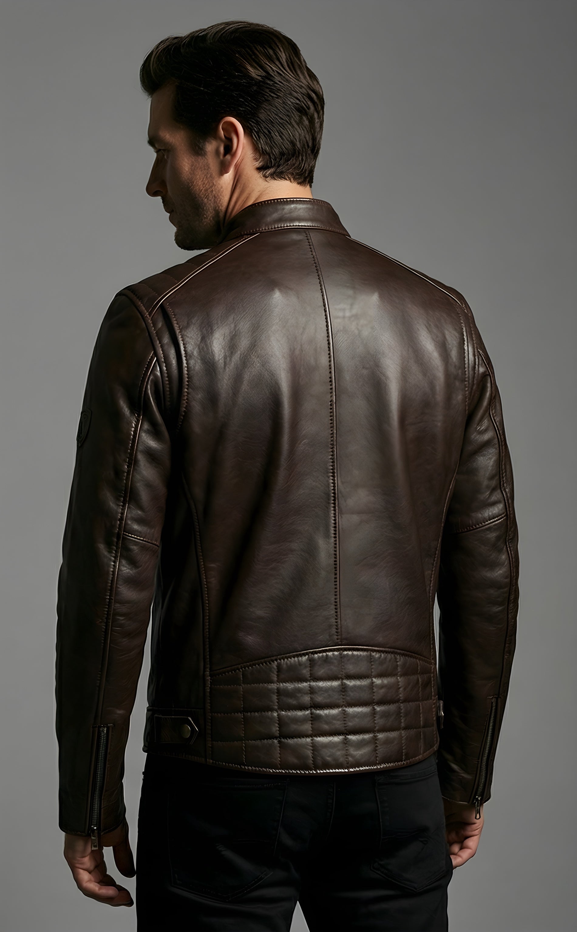 Mens Deep Brown Heritage Racer Leather Jacket