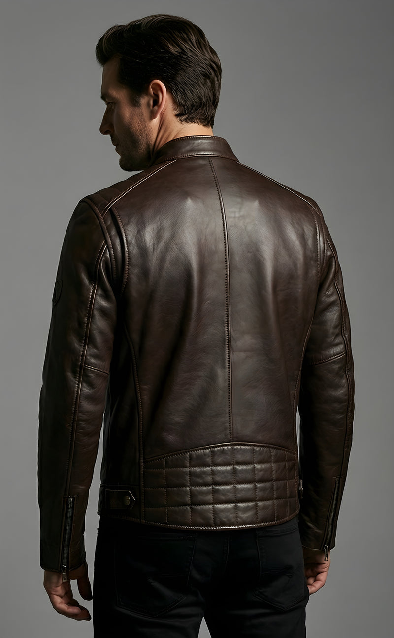 Mens Deep Brown Heritage Racer Leather Jacket