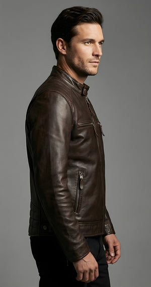 Mens Deep Brown Heritage Racer Leather Jacket