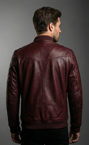 Mens Deep Wine Quilted Moto Leather Jacket