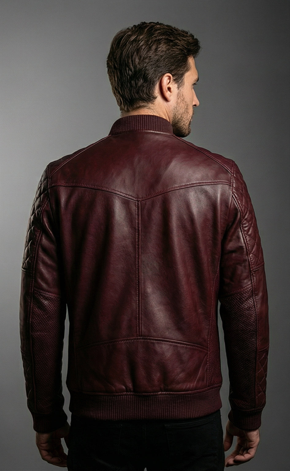 Mens Deep Wine Quilted Moto Leather Jacket