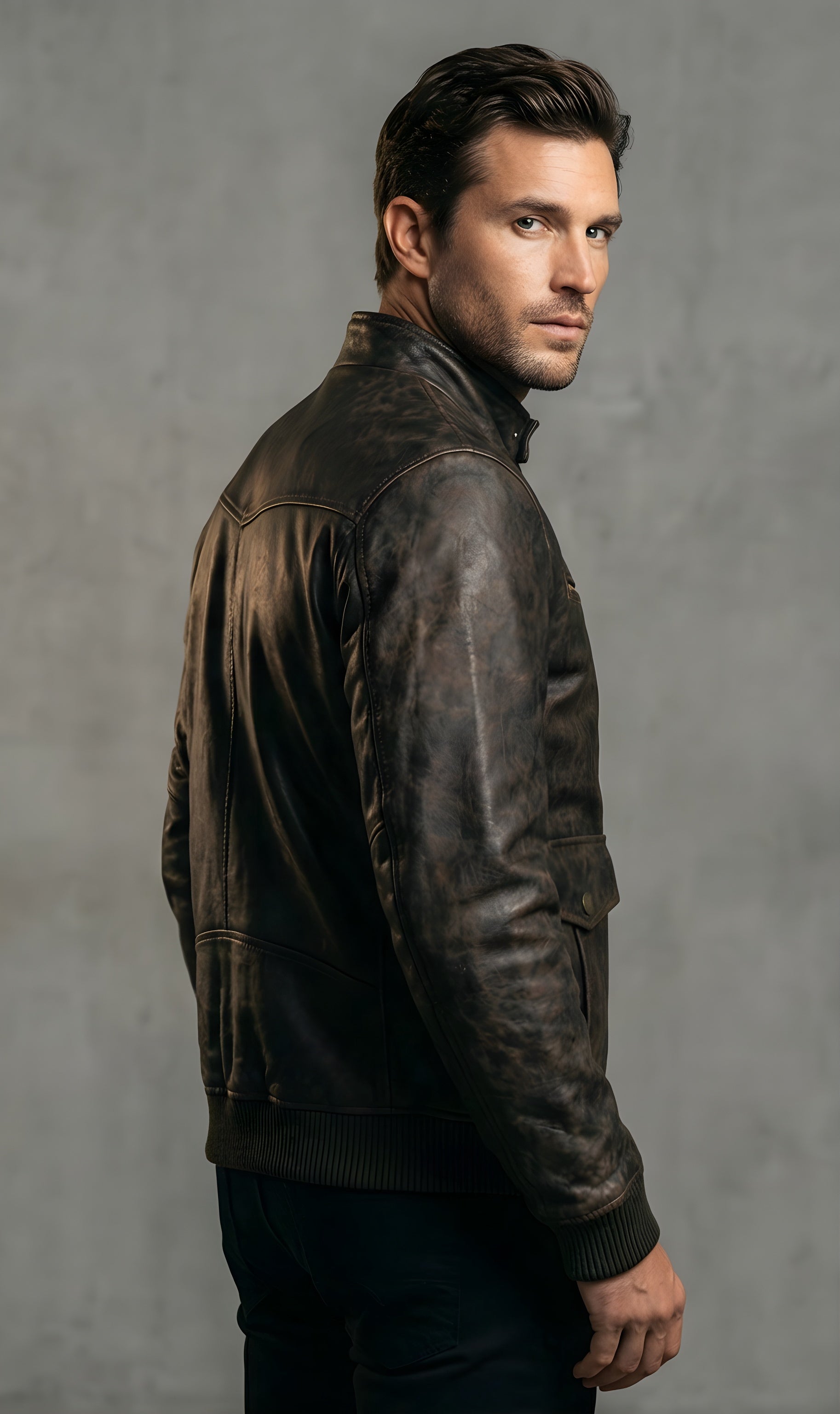 Mens Heritage Brown Distressed Leather Bomber Jacket