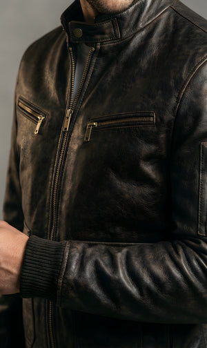 Mens Heritage Brown Distressed Leather Bomber Jacket