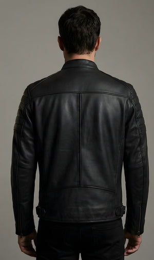 Mens Midnight Black Quilted Moto Leather Jacket