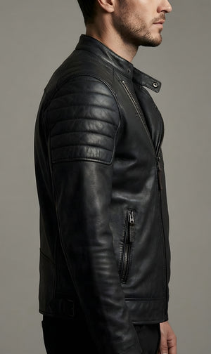 Mens Midnight Black Quilted Moto Leather Jacket