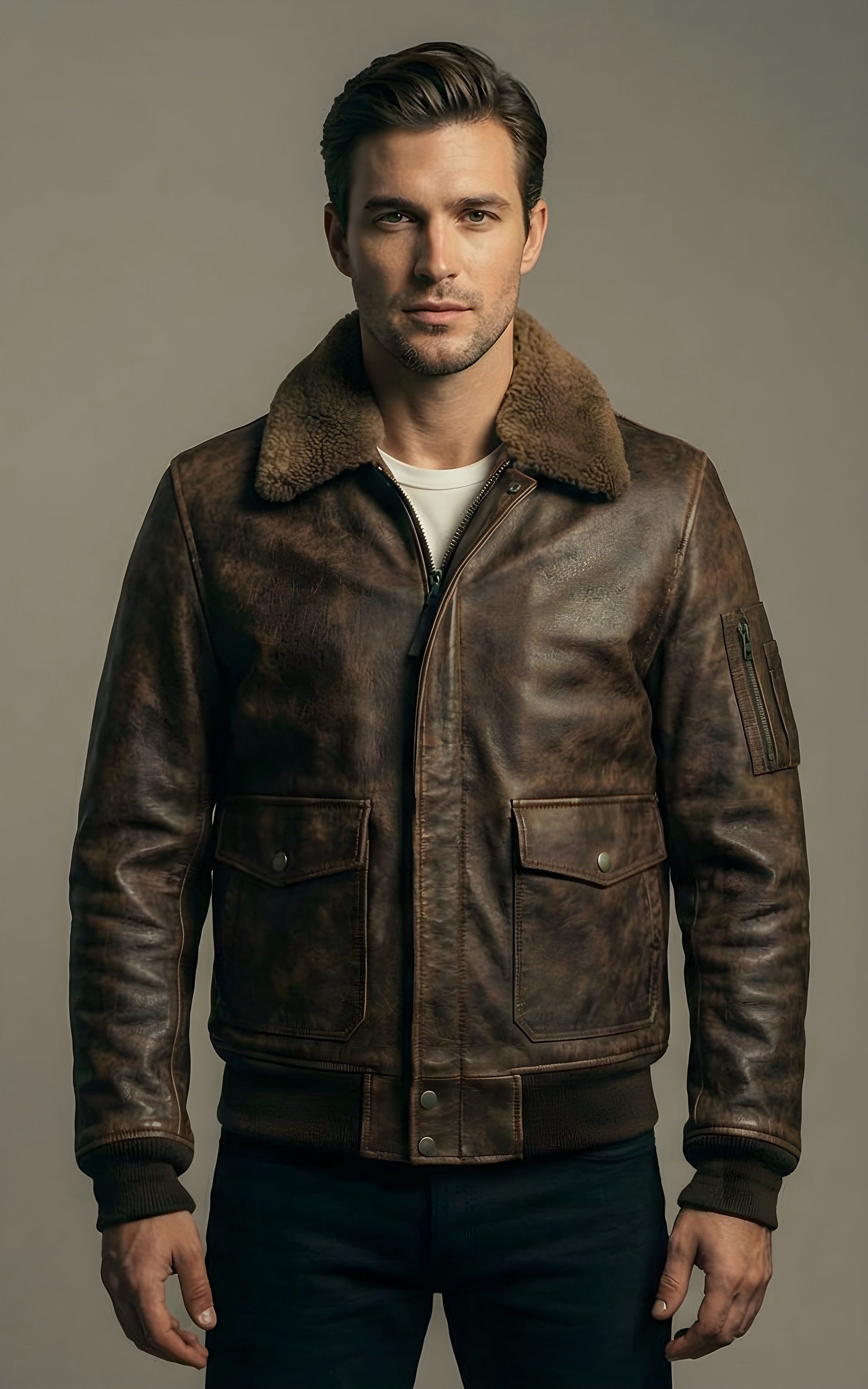 Mens Mountain Ridge Shearling Leather Bomber
