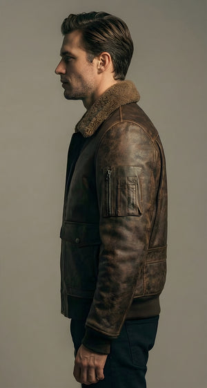 Mens Mountain Ridge Shearling Leather Bomber