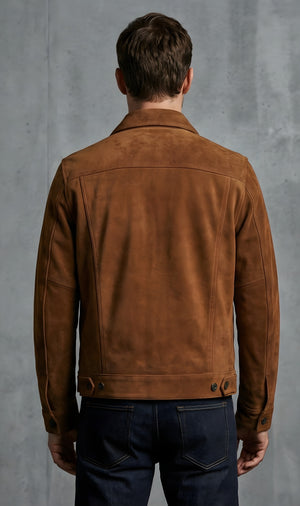 Mens Tan Suede Classic Trucker Jacket