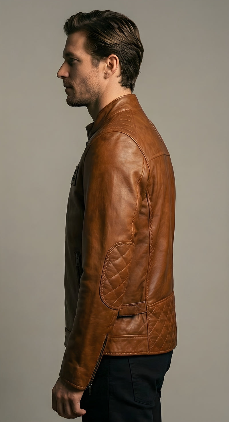 Mens Vintage Rider Caramel Leather Jacket