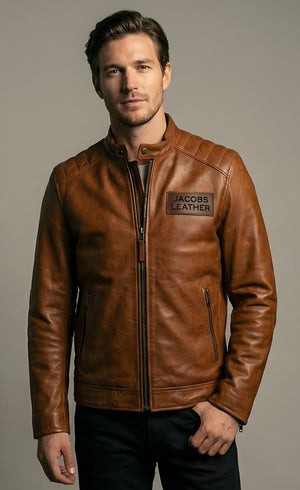 Mens Vintage Rider Caramel Leather Jacket