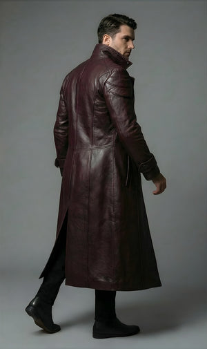 Mens Burgundy Prestige Full Length Genuine Leather Trench Coat