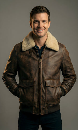 Mens Mountain Ridge Shearling Leather Bomber