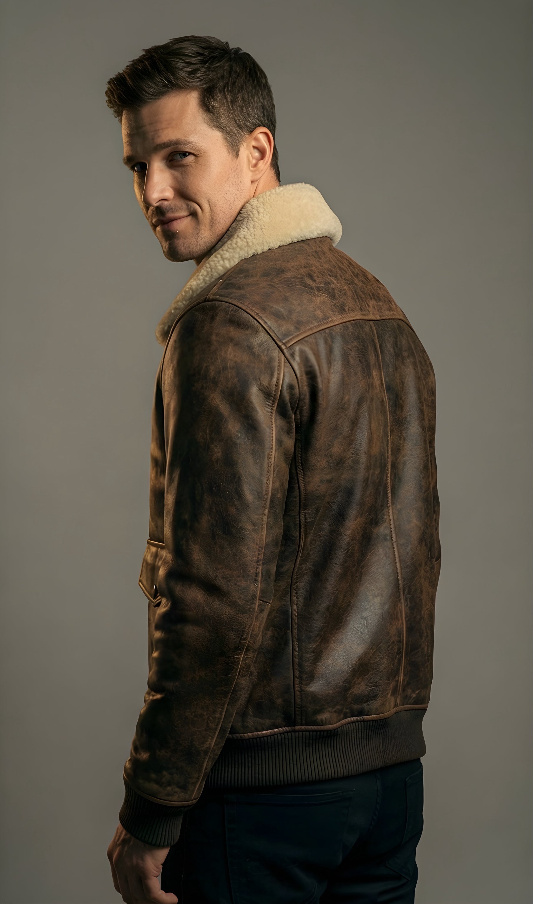 Mens Mountain Ridge Shearling Leather Bomber