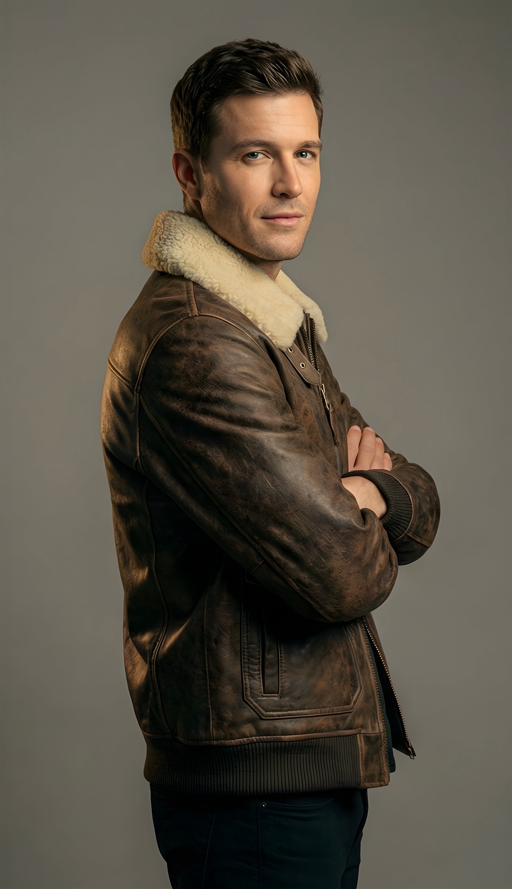 Mens Mountain Ridge Shearling Leather Bomber