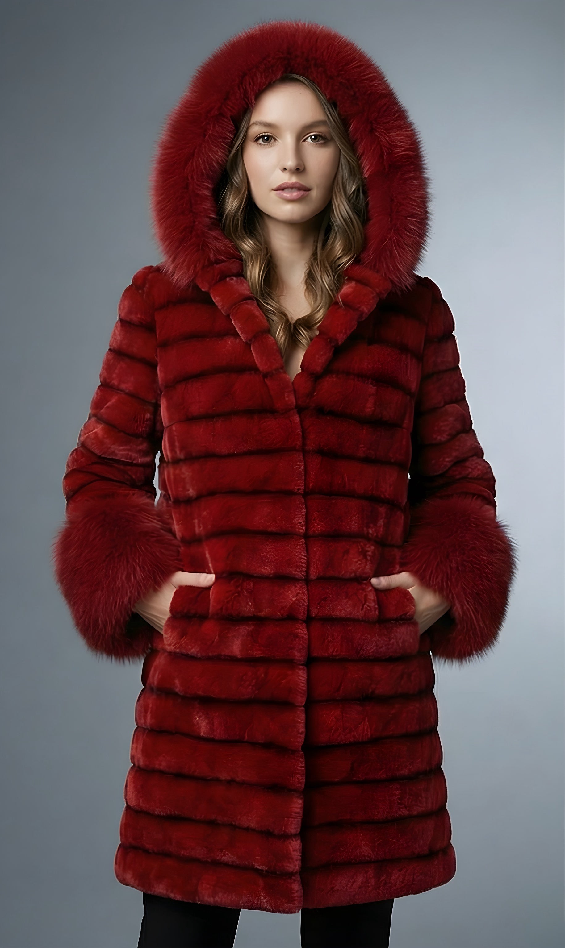 Women’s Royale Red Faux Fur Hooded Overcoat
