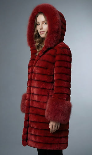 Women’s Royale Red Faux Fur Hooded Overcoat