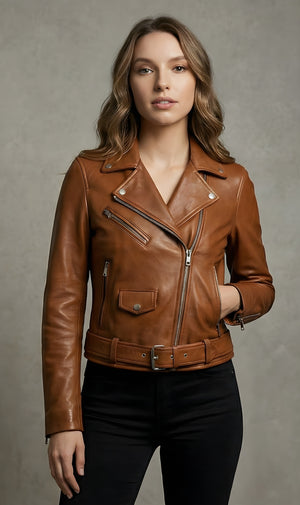 Women's Caramel Classic Moto Leather Jacket