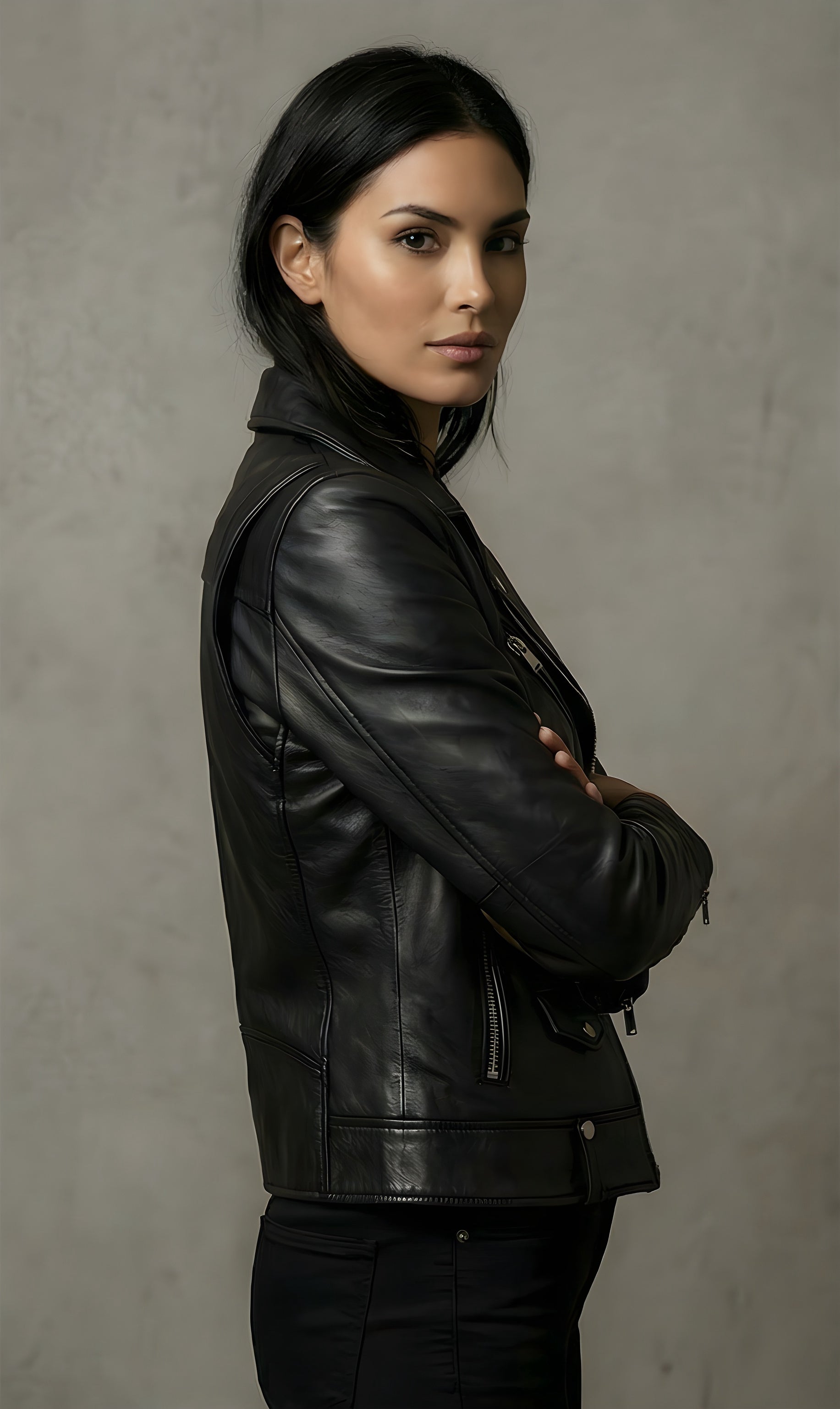 Womens Classic Black Luxe Leather Moto Jacket