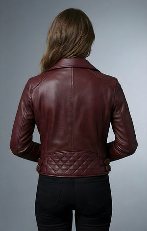 Women's Deep Wine Moto Leather Jacket
