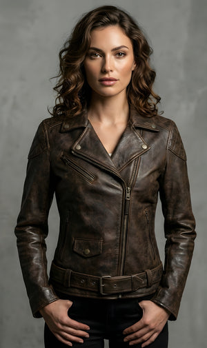 Women's Vintage Brown Moto Leather Jacket