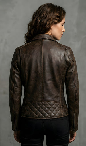 Women's Vintage Brown Moto Leather Jacket