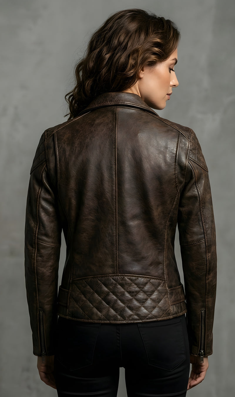 Women's Vintage Brown Moto Leather Jacket