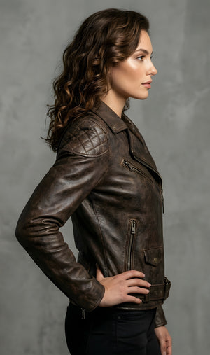 Women's Vintage Brown Moto Leather Jacket