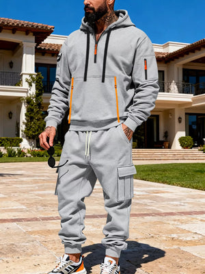 Men's Full Size Half Zip Hoodie and Cargo Pants Set Plus Size