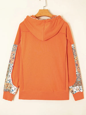 Floral Patchwork Hoodie with Drawstring