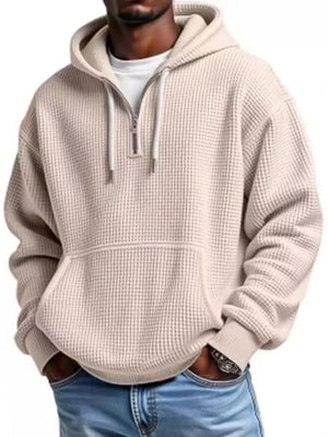 Men's Full Size Textured Waffle Knit Half-Zip Hoodie Plus Size