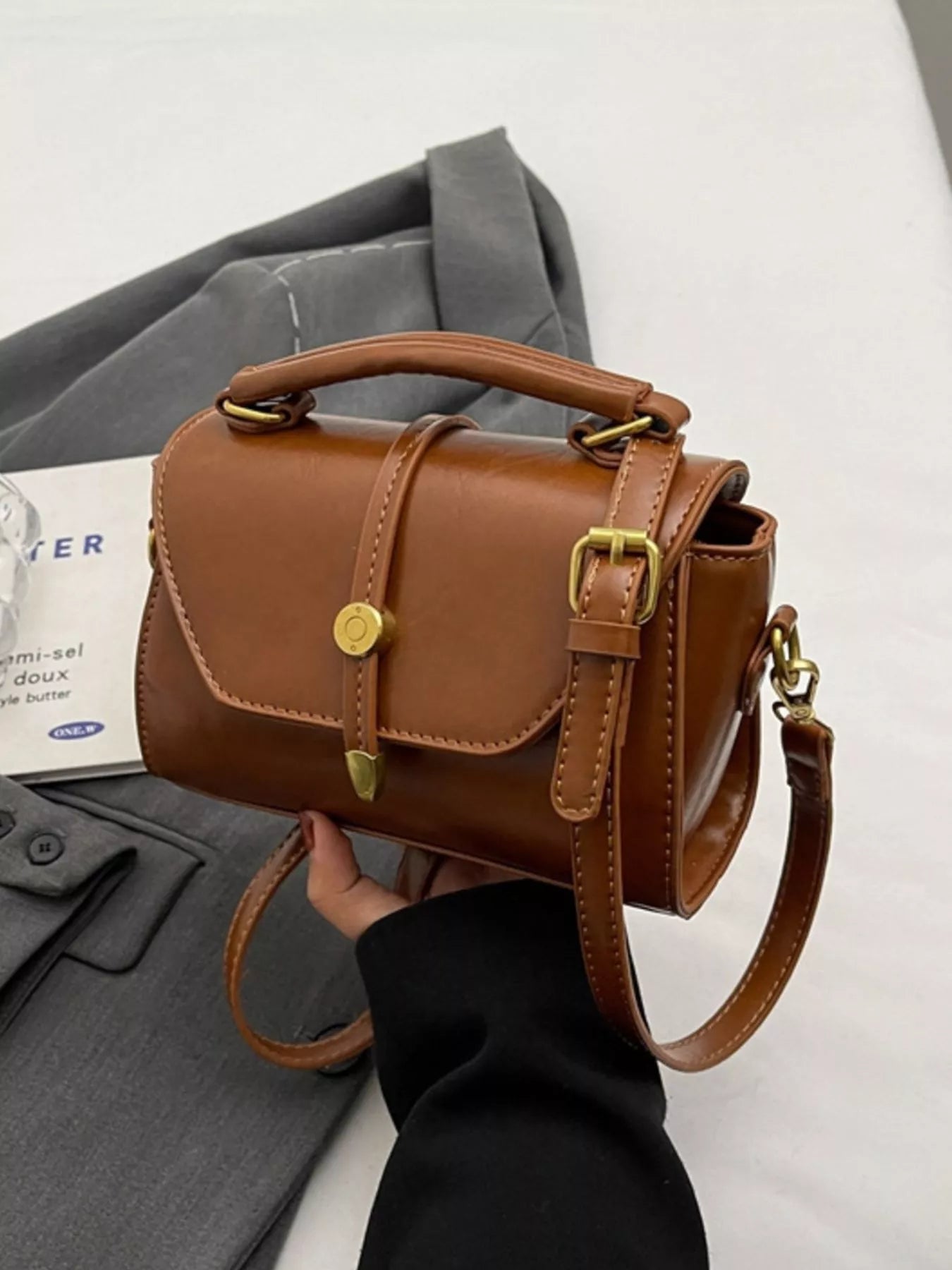 Leather Top Handle Crossbody Bag