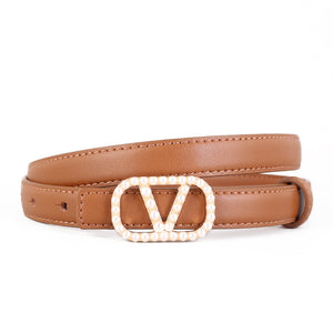 Pearl Buckle Leather Belt